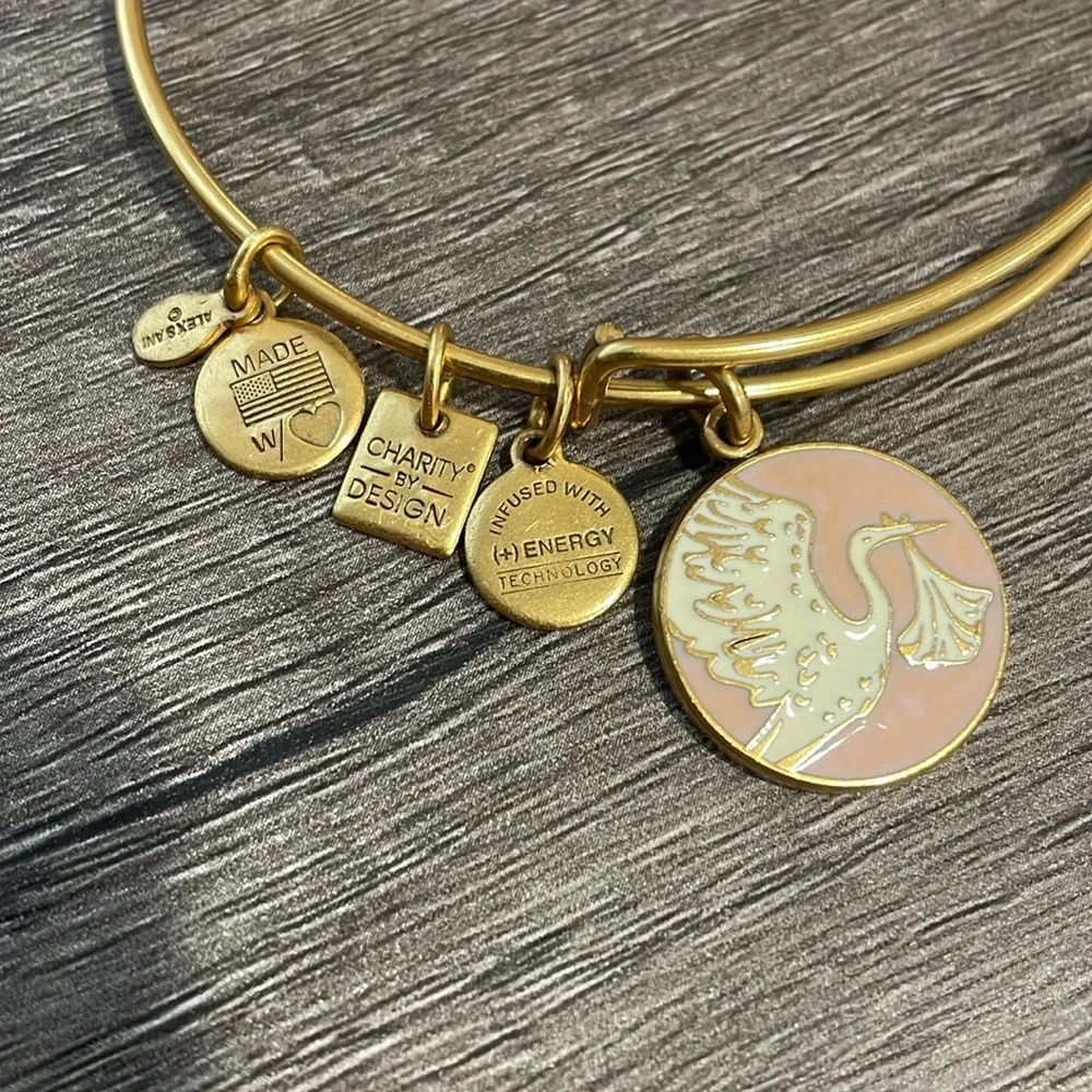 Exclusive Authentic Charity Alex and Ani Pink Stork Bangle Adjustable Bracelet - Picture 2 of 4